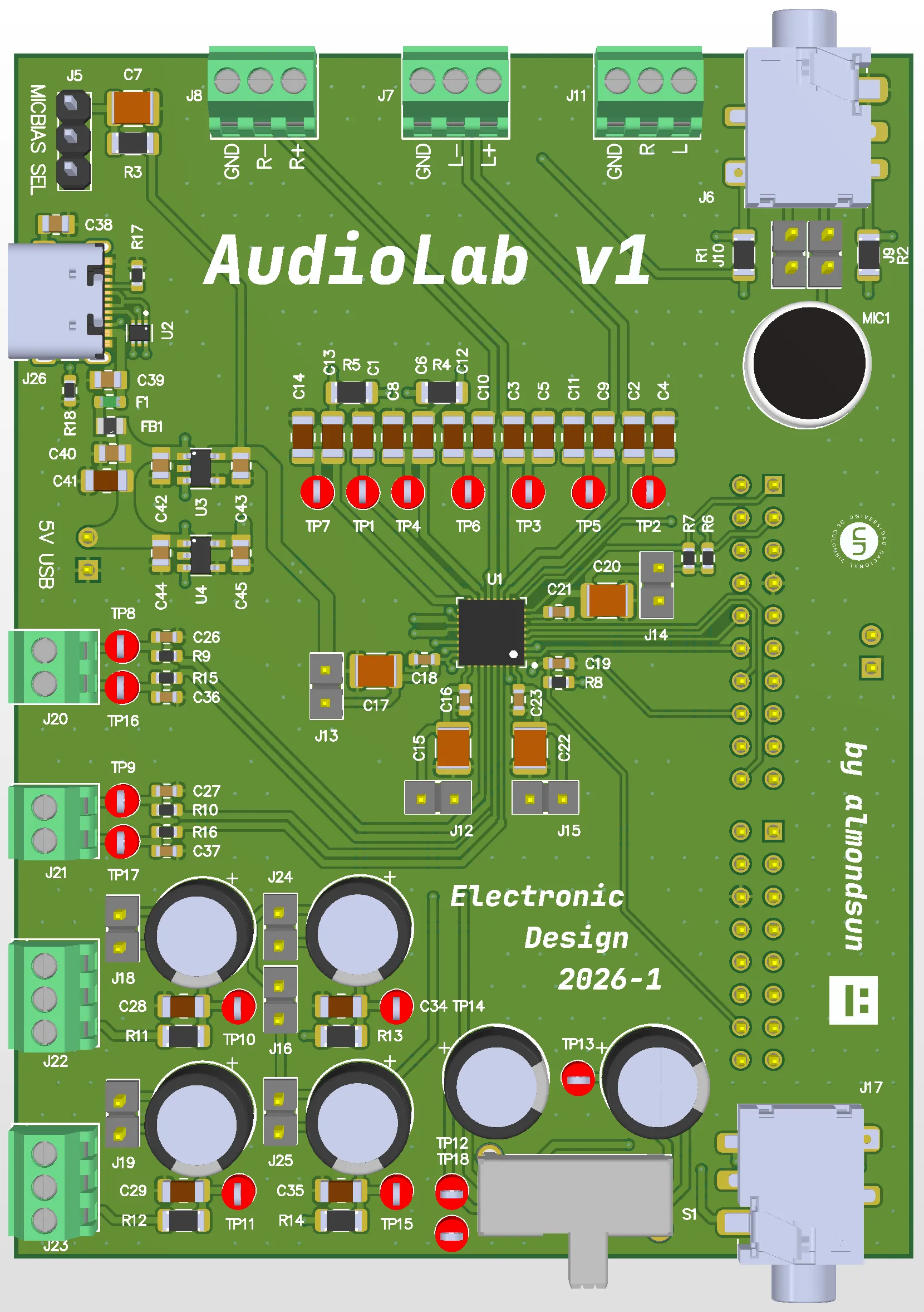 Top render of the AudioLab TLV320AIC3104 codec daughterboard
