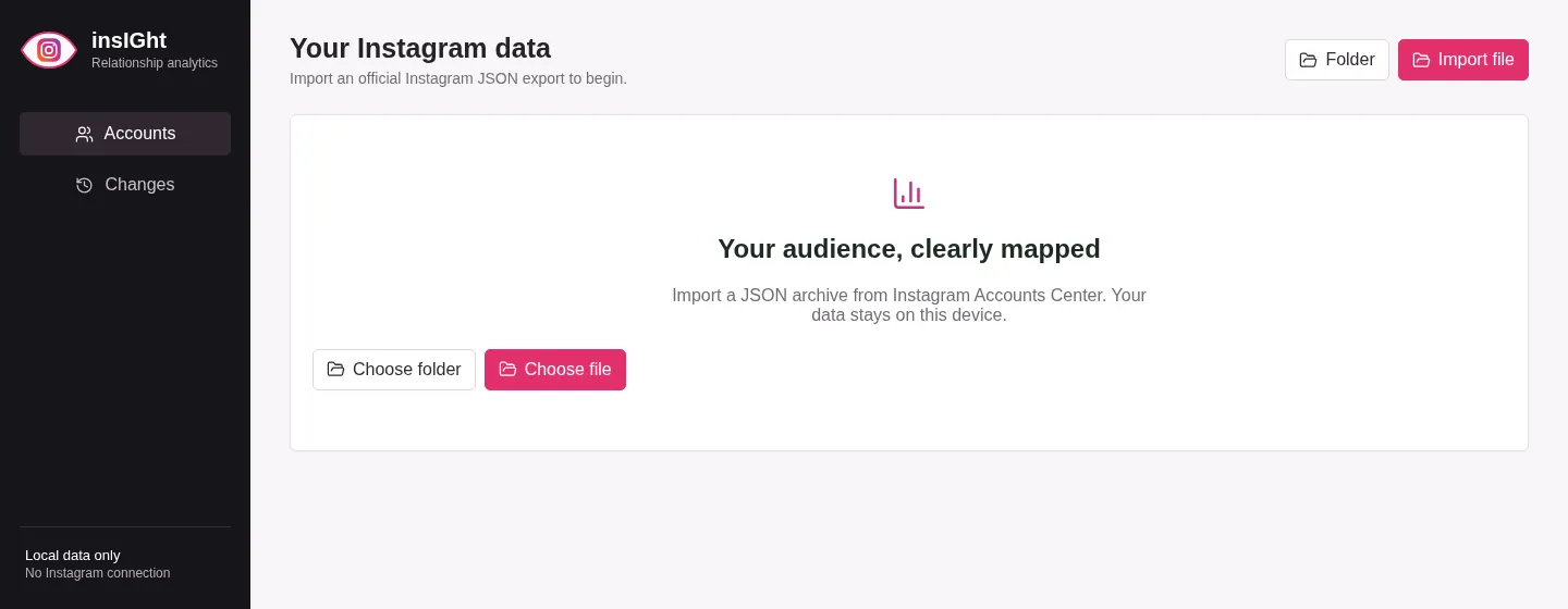 insIGht local Instagram export import interface