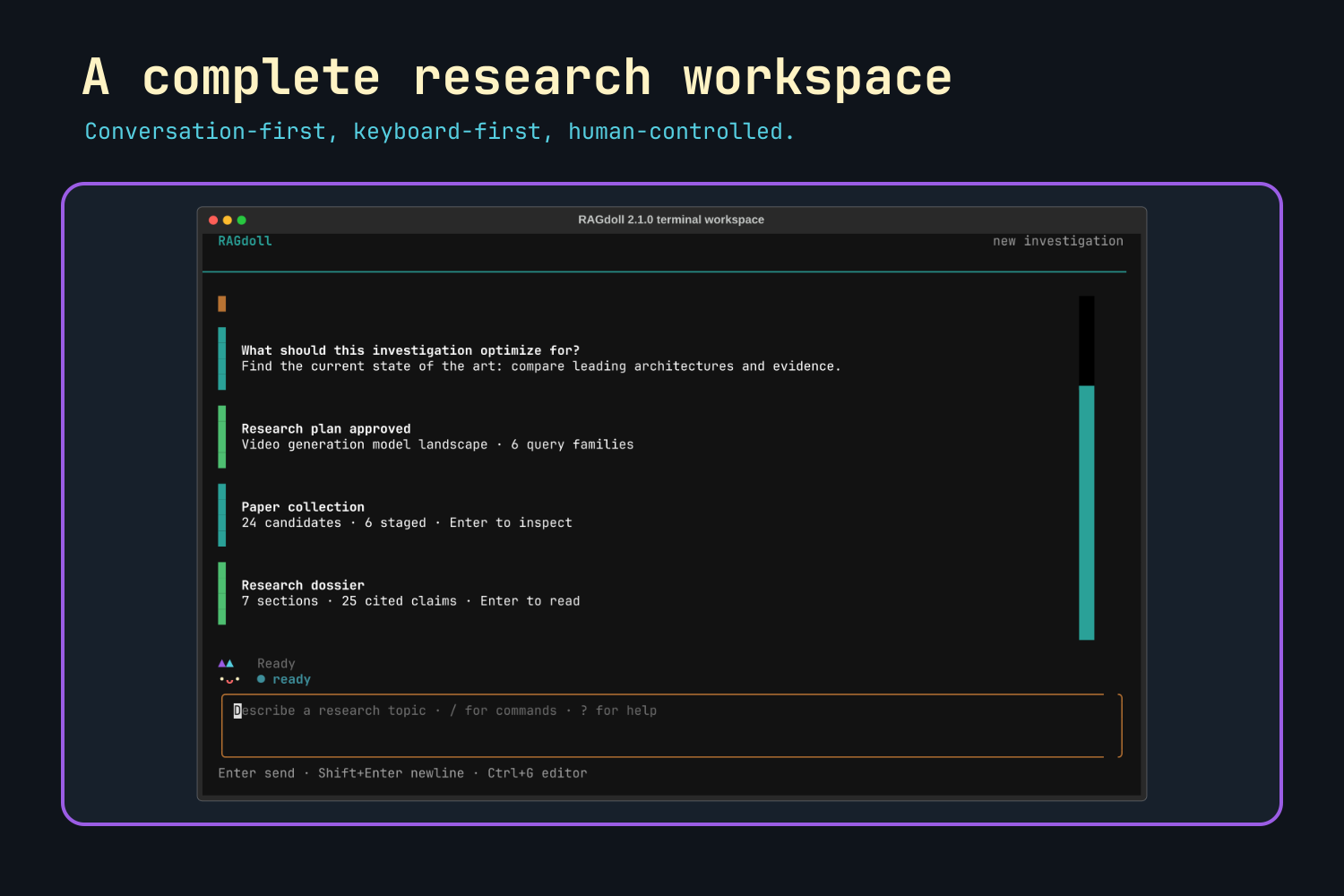 RAGdoll fullscreen terminal workspace